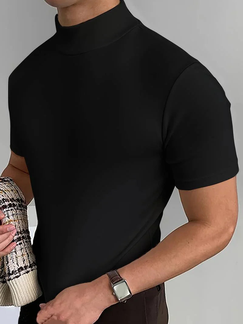 Stand Collar Short-Sleeve T-Shirt for Men | Ideal for Casual and Everyday Wear