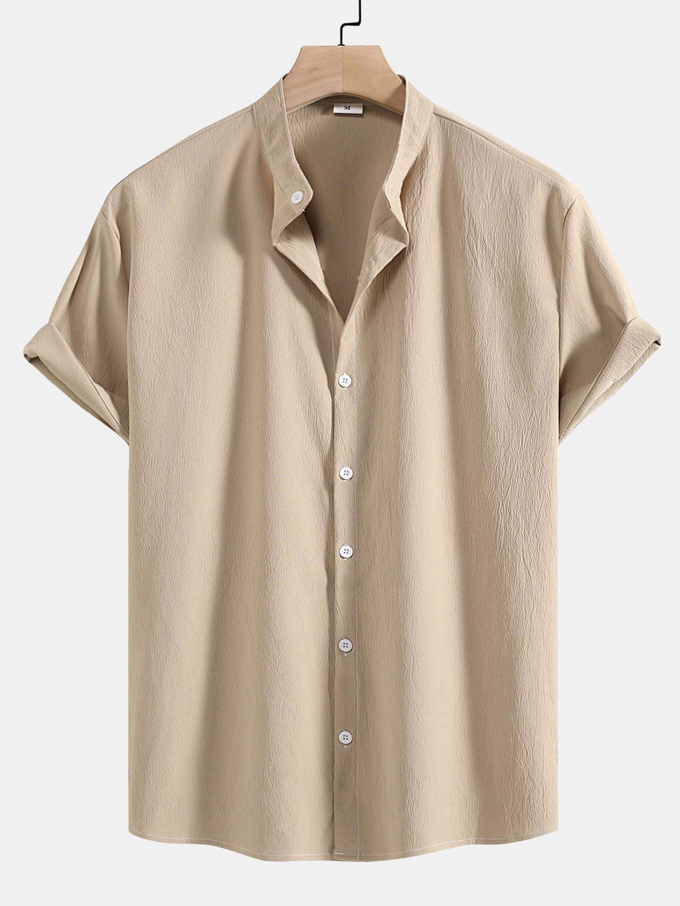 Regular Fit Stand Collar Shirt with Minimal Detailing for Men | Ideal for Casual and Professional Settings