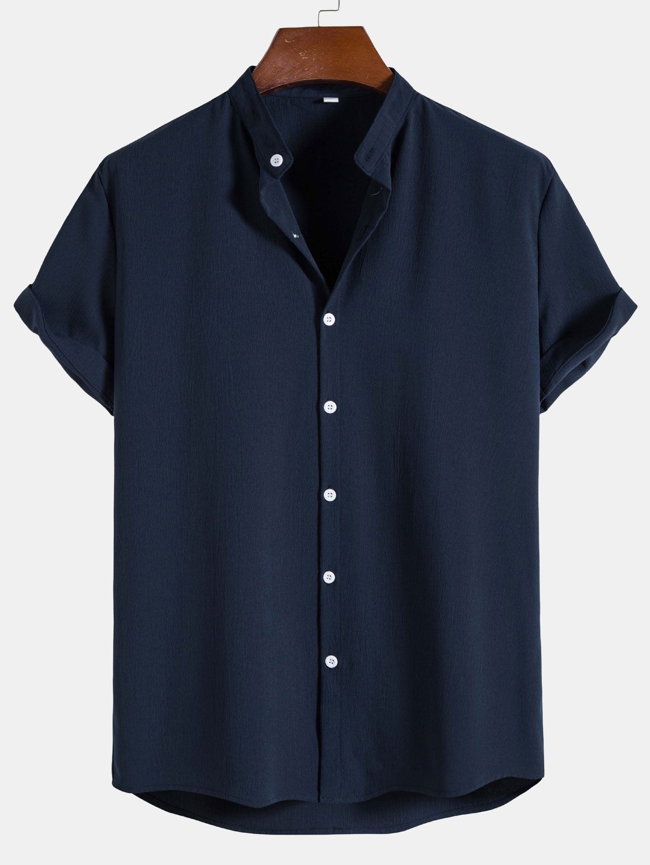 Regular Fit Stand Collar Shirt with Minimal Detailing for Men | Ideal for Casual and Professional Settings