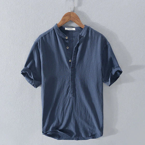 Short-Sleeve Button-Up Shirt with Plain Finish for Men | Ideal for Warm Weather and Casual Occasions