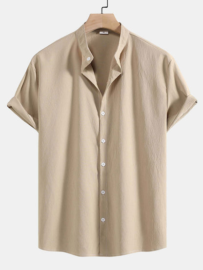Regular Fit Stand Collar Shirt with Minimal Detailing for Men | Ideal for Casual and Professional Settings