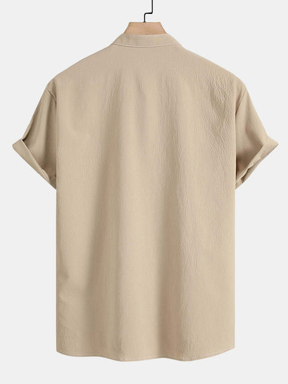 Regular Fit Stand Collar Shirt with Minimal Detailing for Men | Ideal for Casual and Professional Settings