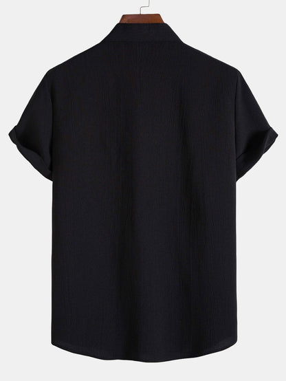 Regular Fit Stand Collar Shirt with Minimal Detailing for Men | Ideal for Casual and Professional Settings
