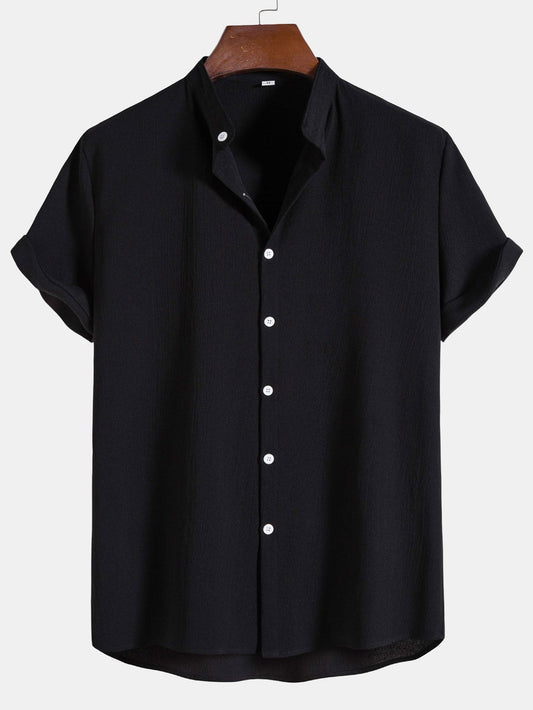 Regular Fit Stand Collar Shirt with Minimal Detailing for Men | Ideal for Casual and Professional Settings