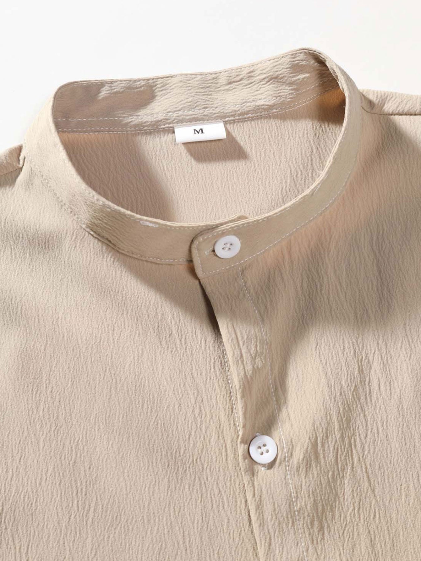 Regular Fit Stand Collar Shirt with Minimal Detailing for Men | Ideal for Casual and Professional Settings
