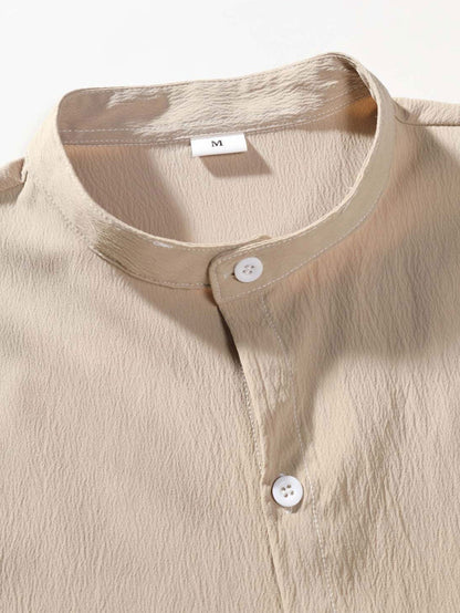 Regular Fit Stand Collar Shirt with Minimal Detailing for Men | Ideal for Casual and Professional Settings