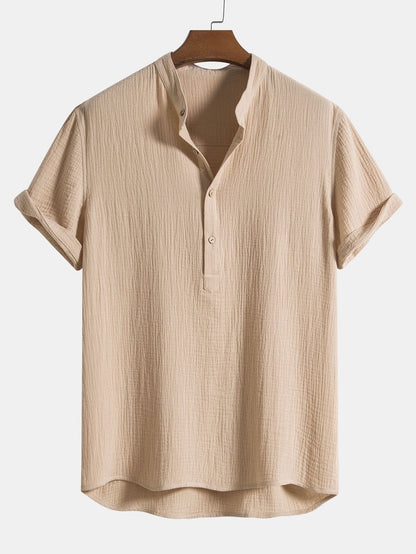 Relaxed Fit Button-Up Shirt with Wrinkled Texture for Men | Ideal for Casual and Semi-Formal Occasions