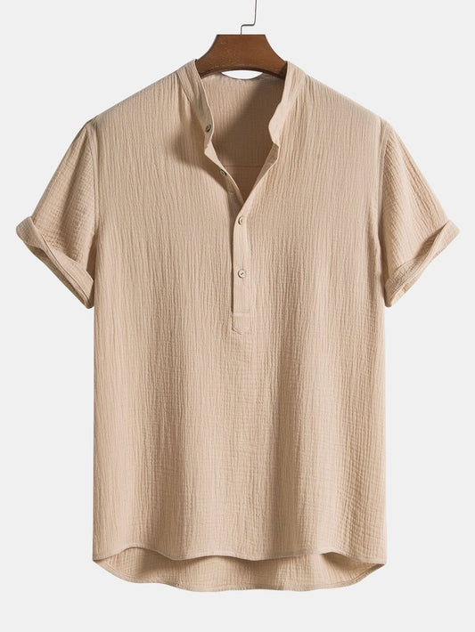 Relaxed Fit Button-Up Shirt with Wrinkled Texture for Men | Ideal for Casual and Semi-Formal Occasions