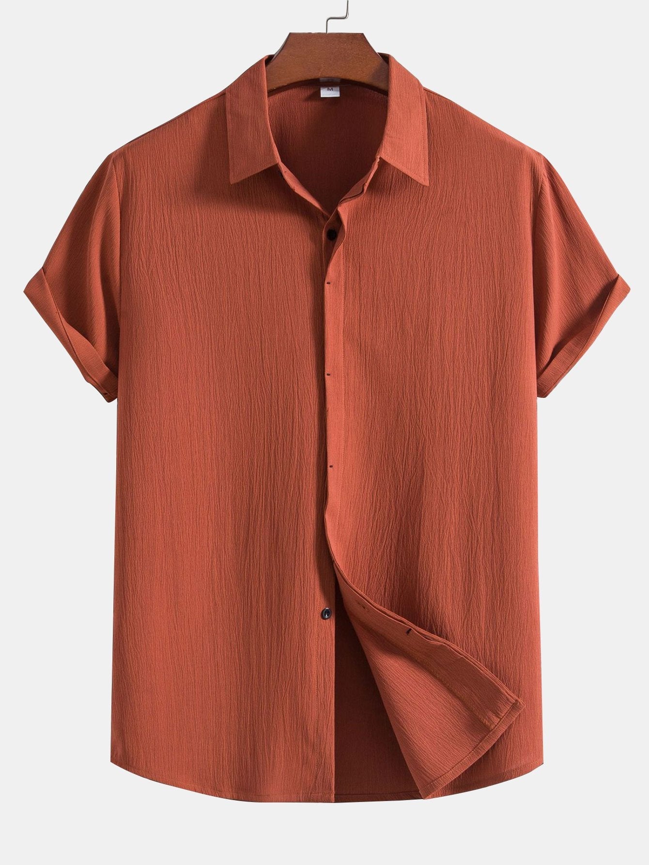 Slim Fit Button-Up Shirt with Wrinkled Texture and Concealed Buttons for Men | Ideal for Work and Casual Wear