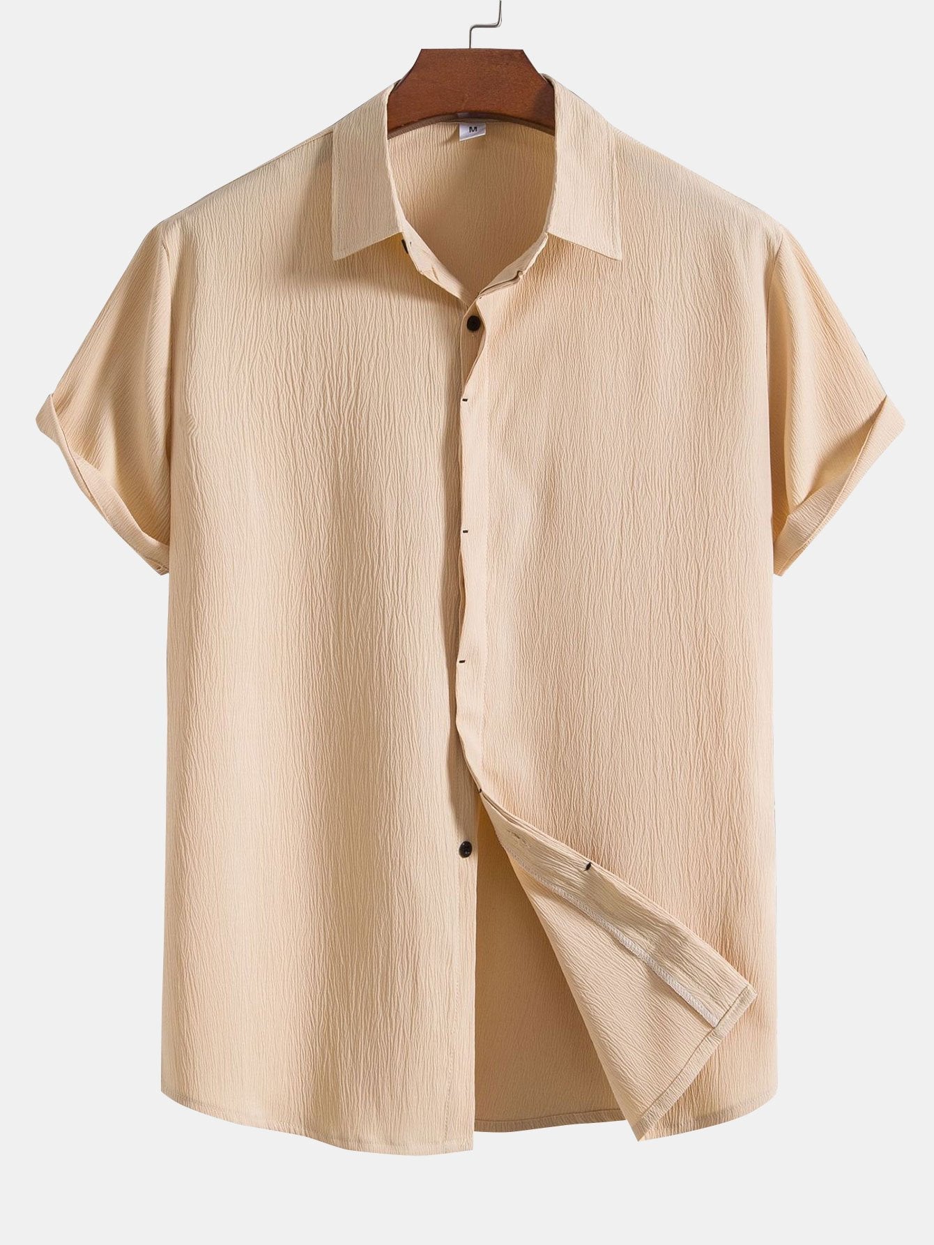 Slim Fit Button-Up Shirt with Wrinkled Texture and Concealed Buttons for Men | Ideal for Work and Casual Wear