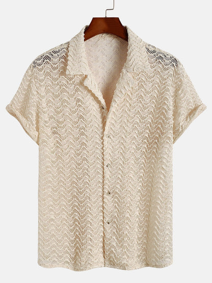 Short-Sleeve Cuban Shirt with Textured Finish for Men | Ideal for Casual and Evening Wear