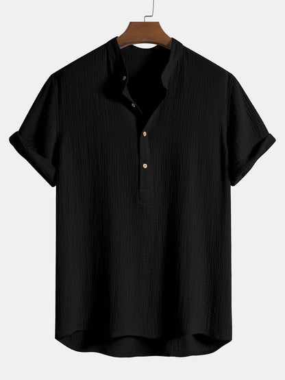 Relaxed Fit Button-Up Shirt with Wrinkled Texture for Men | Ideal for Casual and Semi-Formal Occasions