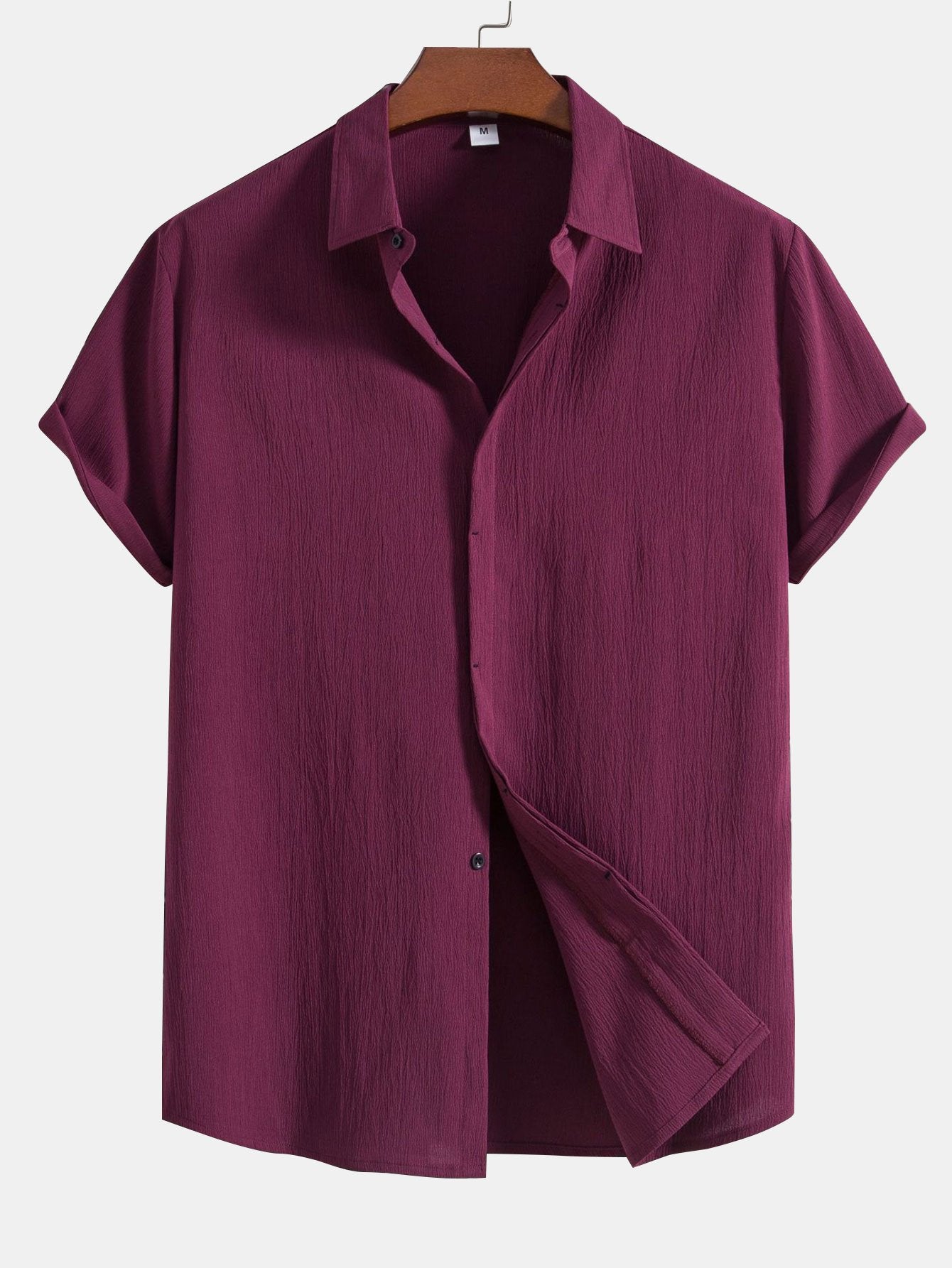 Slim Fit Button-Up Shirt with Wrinkled Texture and Concealed Buttons for Men | Ideal for Work and Casual Wear