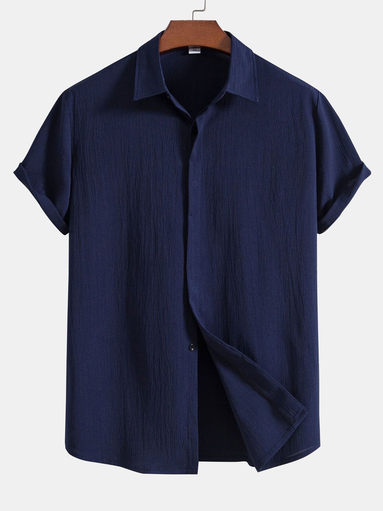 Slim Fit Button-Up Shirt with Wrinkled Texture and Concealed Buttons for Men | Ideal for Work and Casual Wear