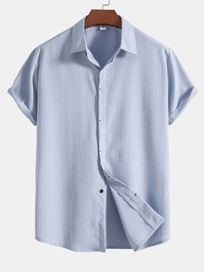 Slim Fit Button-Up Shirt with Wrinkled Texture and Concealed Buttons for Men | Ideal for Work and Casual Wear
