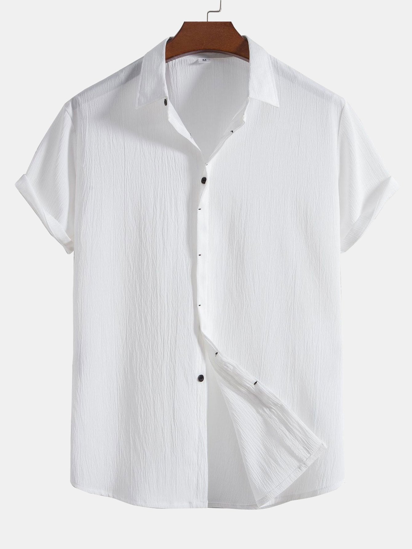 Slim Fit Button-Up Shirt with Wrinkled Texture and Concealed Buttons for Men | Ideal for Work and Casual Wear