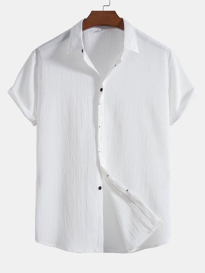 Relaxed Fit Button-Up Shirt with Wrinkled Texture for Men | Ideal for Casual and Semi-Formal Occasions