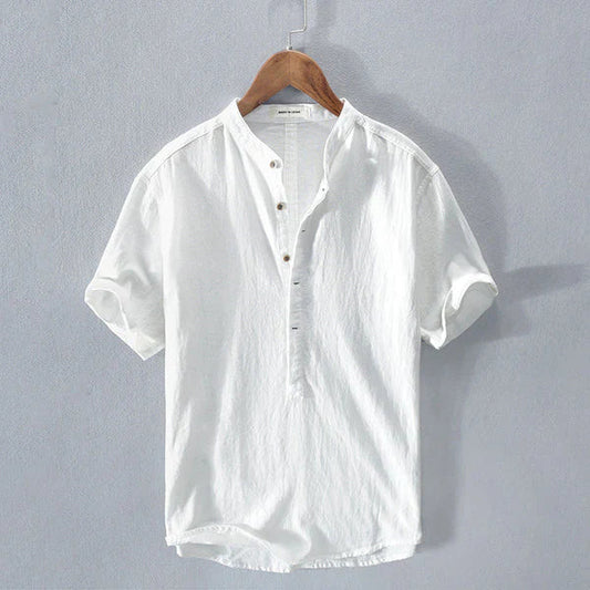 Short-Sleeve Button-Up Shirt with Plain Finish for Men | Ideal for Warm Weather and Casual Occasions
